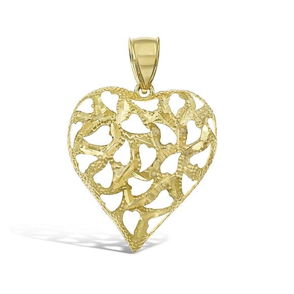 10k Yellow Gold Heart Love Charm Pendant 1.7 inch - Picture 2 of 4